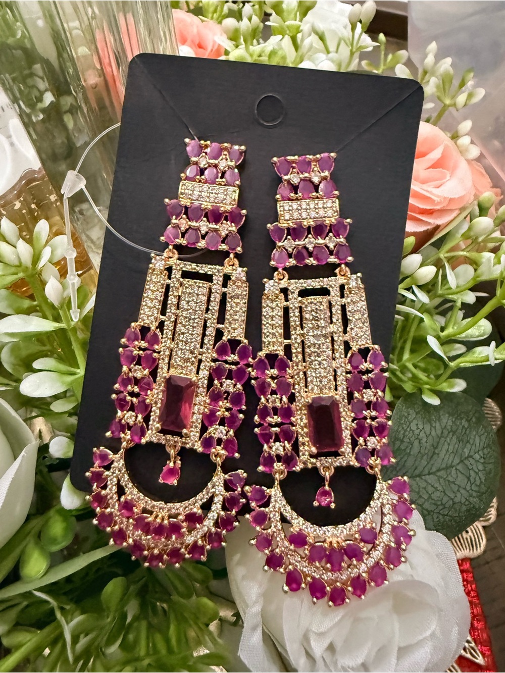 Burgundy & Rose Gold Chandelier Earrings